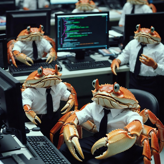 Команда Opencrab в офисе за компьютерами